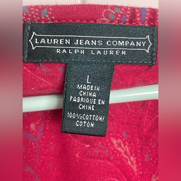 Lauren Jeans Co Ralph Lauren Red Ruffled 3/4 Sleeve Blouse - Picture 3 of 4